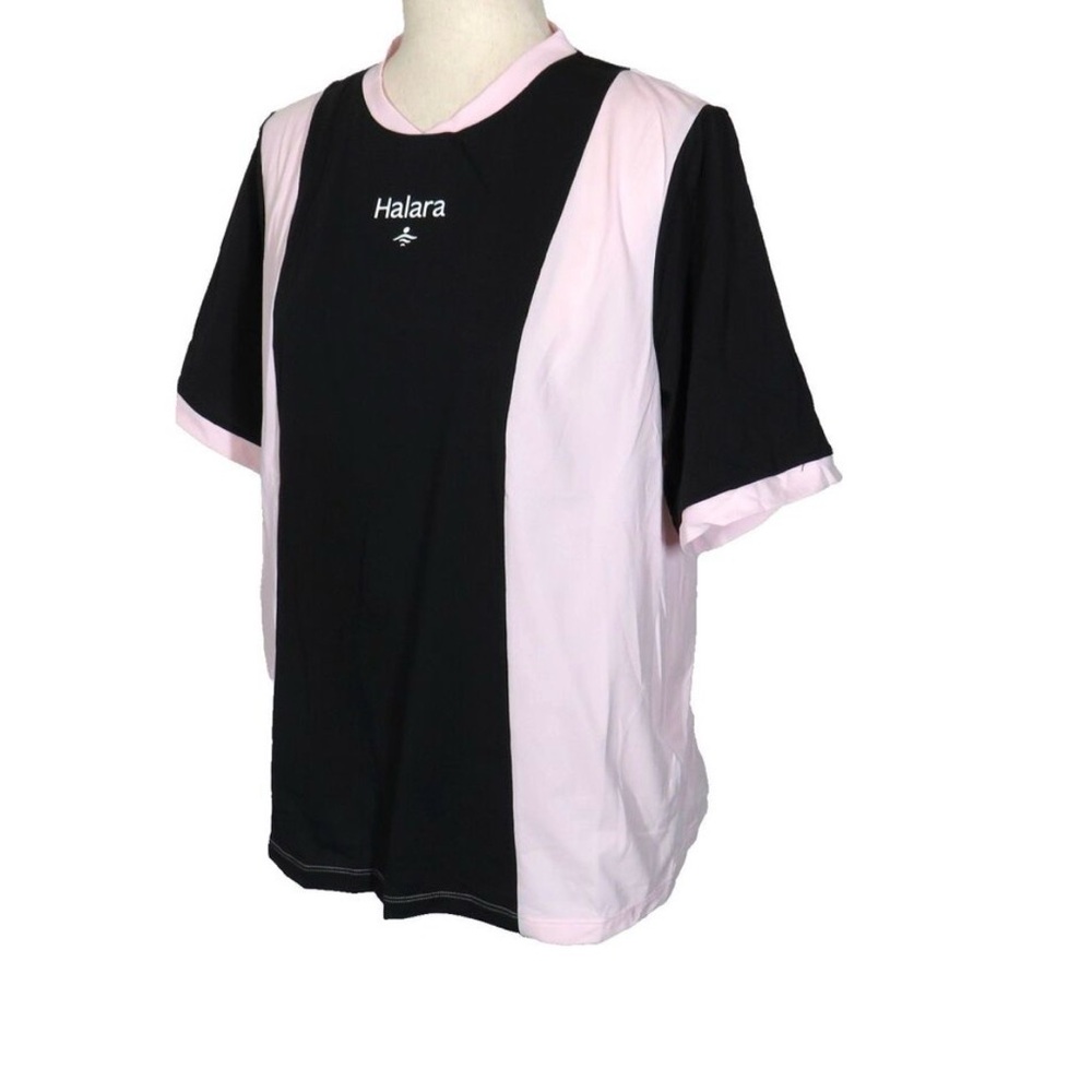 NWT Halara Black Light Pink Color Block Crew Neck Short Sleeve Women's Jersey